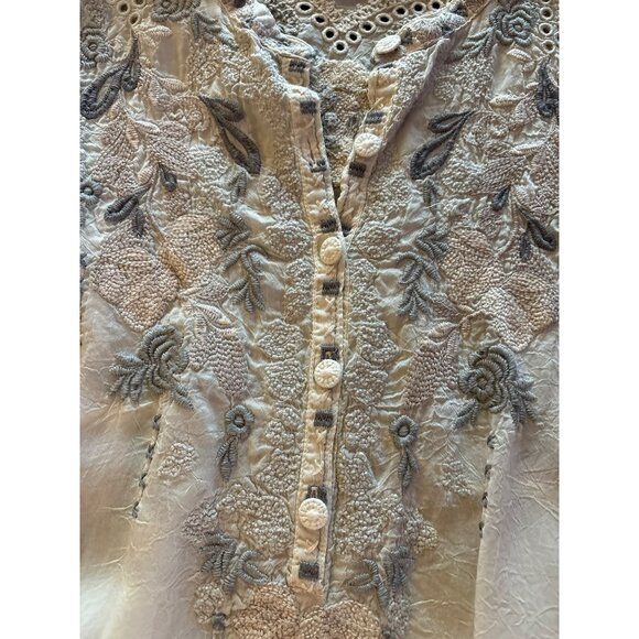 Johnny Was Fletcher Embroidered Flowy Crinkle Cupra Rayon Tunic Top Size XS - Picture 5 of 7